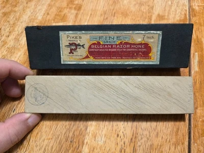 Pike No 1 Fine Belgian Razor Hone Coticule Sharpening Stone with Box and Stamps - Image 1 of 4
