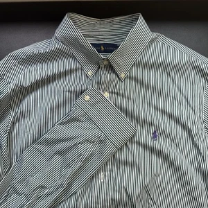Ralph Lauren Polo Men's Button Down Long Sleeve Green White Stripe Shirt XL - Picture 1 of 6