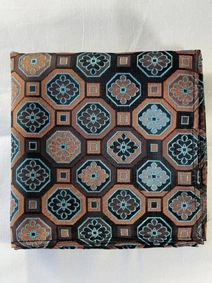 Retro pattern woven pocket square/handkerchief - brown/orange/teal - Image 1 of 4