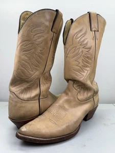VTG JUSTIN Tan Beige Leather Western Boots Style 3355 MENS 11D Made USA COWBOY - Picture 1 of 7