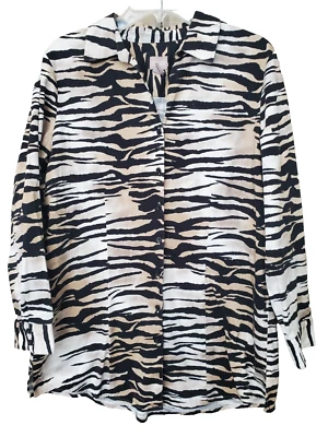Chico's Cotton Blend Tiger Stripe Print Button-Up Tunic Size 2 Large Foto 1 de 4