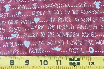 By 1/2 Yd, Vintage, Tan Religious Phrases on Red Cotton, Spectrix, Endres, B1633 - Image 1 of 4