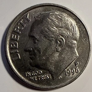1996 P Roosevelt Dime Double Rim, Off Center Strike Errors - Picture 1 of 13