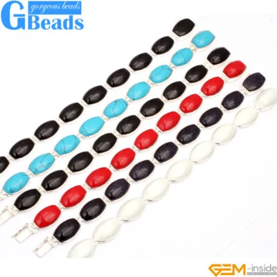 Assorted Stones Tibetan Silver Plated Tennis Link Bracelet 7" Xmas Gift - Image 1 of 4