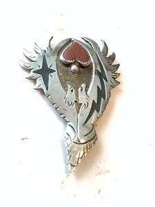 Lakota Visions Jewelry Sterling Silver & Brass Two Eagles One Heart Pin - Picture 1 of 8