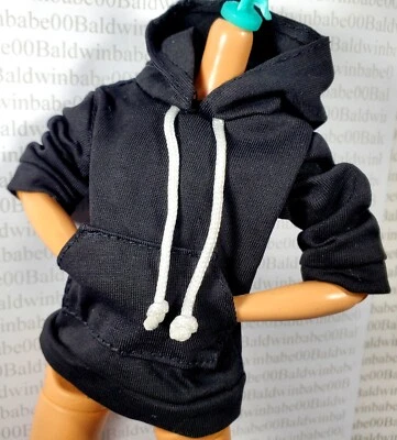 N30 ~ BLACK HOODIE SWEATSHIRT SHIRT TOP CLOTHING FITS 11.5" MADE TO MOVE DOLL - Image 1 of 4