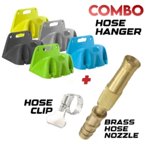 Garden Hose Hanger Wall Mount + Brass Spray Nozzle – Heavy Duty Combo - Picture 1 of 13