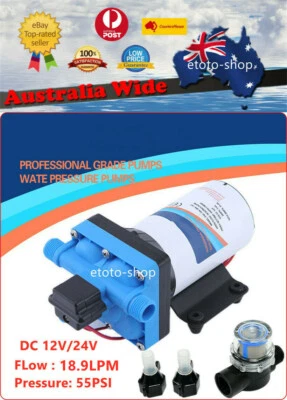 12V 24V High Pressure Water Pump 18.9LPM 55PSI Camping Caravan Farm Boat Marine - image 1 of 3
