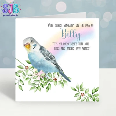Personalised Pet Budgie Bird  Loss Card, Rainbow Bridge Sympathy card, Parrot - Image 1 of 3