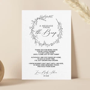 Floral Eine Nachricht vom Bauch Babyparty Tischschild Gedicht in weiß oder braun (FC35) - Bild 1 von 3