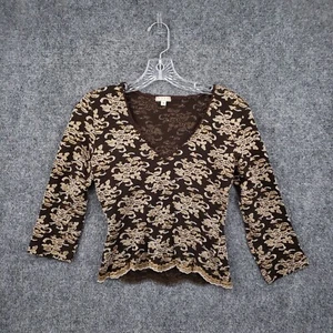 VINTAGE XOXO Top Womens S Small Brown Cropped Floral V Neck 3/4 Sleeve Y2K - Picture 1 of 11