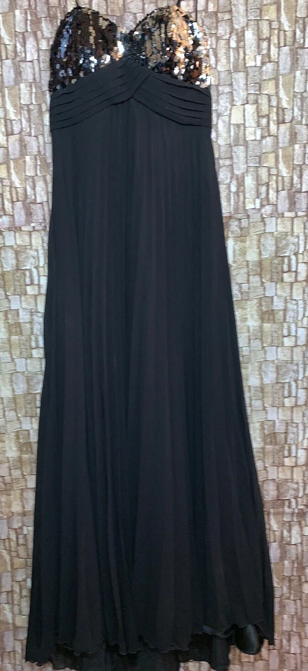 Vestido Largo Formal Betsy and Adams Sin Tirantes Plisado Lentejuelas Negro Talla 4 Forrado Foto 1 de 4