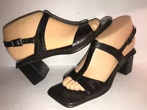 BANDOLINO SZ 6 BROWN LEATHER SLINGBACK CHUNKY HEEL WOMEN SANDALS PUMPS HR - Picture 1 of 4