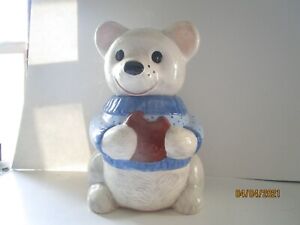 Teddy Bear Cookie Jar Blue Sweater with Cookie 2003