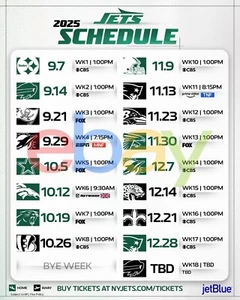 Foto de fútbol americano NFL 8x10 calendario de temporada 2025 de los New York Jets - Imagen 1 de 1