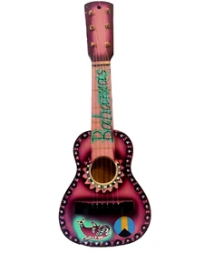 Wooden Small Purple & Green Guitar From Bahamas Hand Painted Handmade Souvenir - Picture 1 of 7