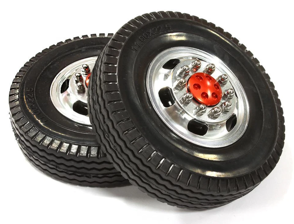 Billet Machined Alloy Front Wheel 12R +Tire for Tamiya 1/14 Scale Tractor Trucks - Image 1 of 1