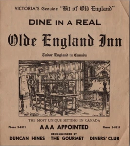Vintage Prospekt Speisekarte Olde England Inn Victoria BC Restaurant 1950’s - Bild 1 von 3