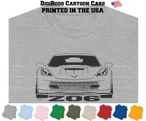 T-Shirt DigiRods Chevy Corvette C7 Z06 Modell Frontansicht Cartoon Auto Farben - Bild 1 von 9