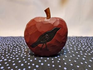 Blossom Bucket Signed Suzi Skoglund Fall Red Apple with Crow Resin Figurine