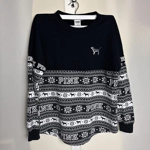 VICTORIA'S SECRET ROSA HOLIDAY VARSITY CREW MANICA LUNGA 2016 HOLIDAY BLACK SMALL - Foto 1 di 7