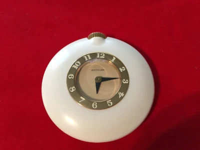 Vintage Westlox handbag purse clock in white wind-up 1930's excellent - Image 1 of 3