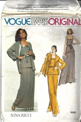 Vogue Pattern 1535 Nina Ricci, Vintage Jacket, Top, Skirt, Pants, Size 12, Uncut - Image 1 of 3