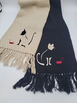 NUEVO CON ETIQUETAS Christopher & Banks Gato y Ratón Ying Yang Bufanda Beige/Negro Retirado 72" Foto 1 de 4