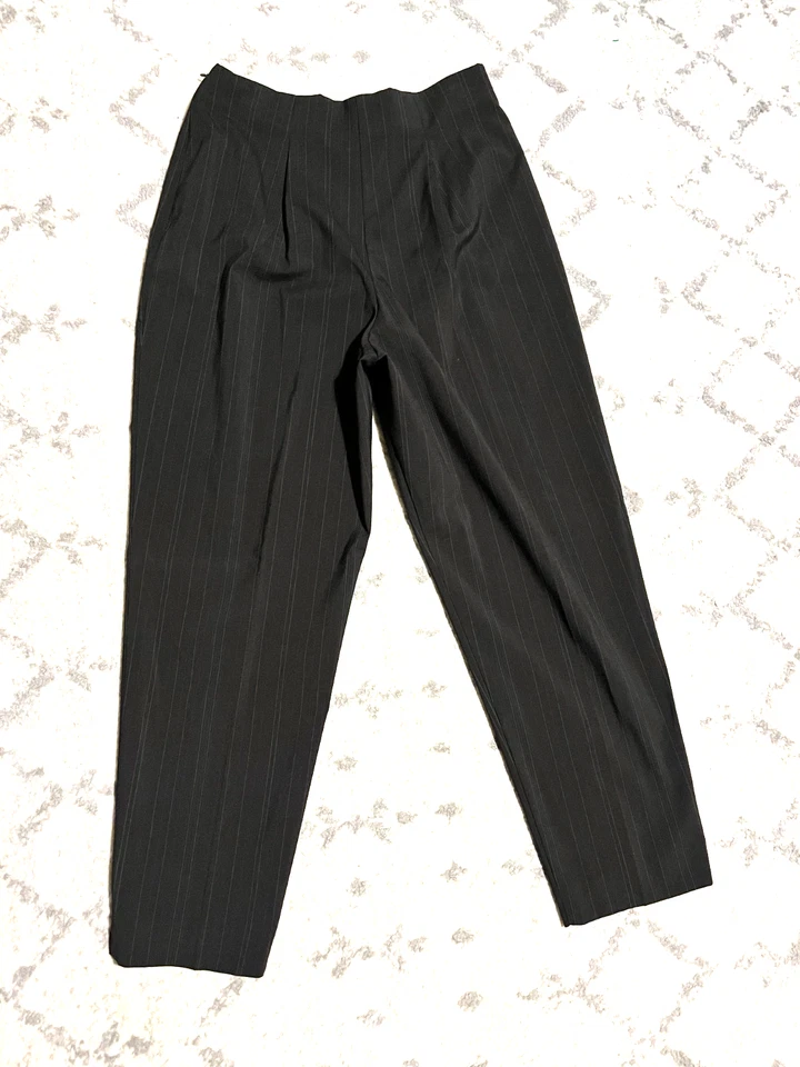 Women's Briggs Petite Size 12P Dark Brown Dress Pants Wide Pinstripes Stretch - Image 1 of 4