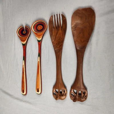 2 CONJUNTOS Cuchara Tenedor Para Servir Ensalada Madera Bambú Báltico y Elefante De Colección BONITO Foto 1 de 4