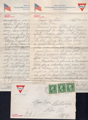 USA WW1 Military 1918 AEF Cover with Patriotic Letter to Eden NY. YMCA - Image 1 of 2