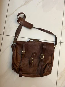 J CREW MONTAGUE French Military Saddlebag Leather Briefcase / Messenger Strap - Picture 1 of 23