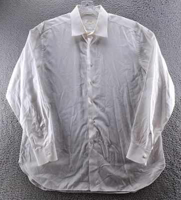 Camisa social masculina Brioni 44/17.5 branca manga longa algodão Itália Preppy Business - Imagem 1 de 4