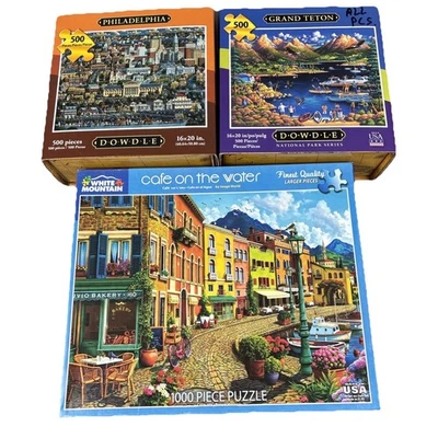 Dowdle and White Mountain Jigsaw Puzzles Lot of 3 Village Travel Scenes - Image 1 of 4