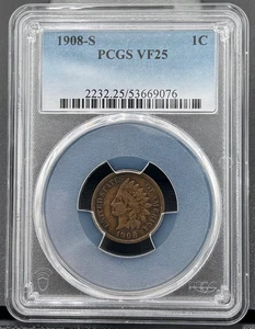1908 S Indian Head PCGS VF 25, Low Mintage Semi Key Date - Picture 1 of 5