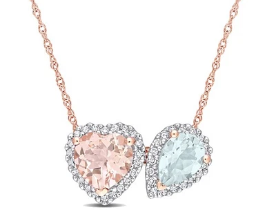 1.75 Carat (ctw) Morganite & Aquamarine Necklace 10K Rose Gold - Image 1 of 4