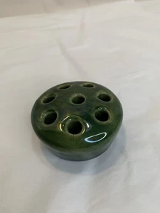 VTG Art Pottery Green Glazed Flower Frog with 7 holes 2.5" - Picture 1 of 5