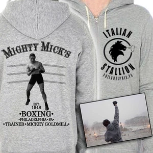 Felpa con cappuccio e zip Rocky Balboa Italian Stallion Mighty Mick's grigia serigrafata - Foto 1 di 5