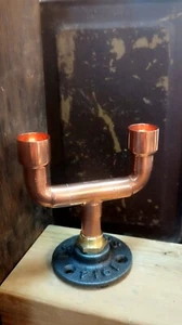 Copper pipe smooth double candle holder - Industrial Steam Punk - FREE POSTAGE! - Picture 1 of 2