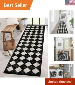 Marokkanischer Rankgitter Läufer Teppich - 2x8 Schwarz Flurläufer Teppich mit Gummirücken... - Bild 1 von 10