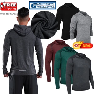 Men Hooded Long Sleeve Shirt Sweatshirts Hoodies Pullover Fashion Run T-Shirt US - Picture 1 of 16