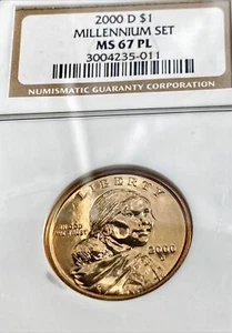 2000-D Graded by NGC MS 67 PL Sacagawea Millennium Set $1 Dollar MS67PL - Picture 1 of 2