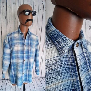 Southwest Vintage Mens Shirt -Small- Blue Textured Cotton 1990s CS40s - Picture 1 of 14