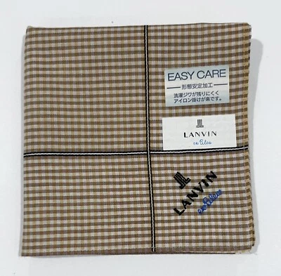 NUEVO CON ETIQUETAS Hombres PAÑUELO LANVIN Marrón Amarillo Cuadros Cuadros Bolsillo Cuadrado ALGODÓN 19” Foto 1 de 4