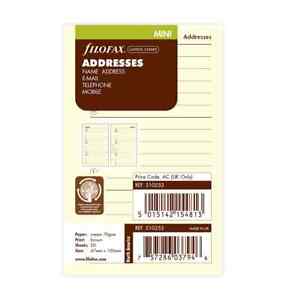 Filofax Mini Size Cream Name Address Telephone Refill Insert 510253