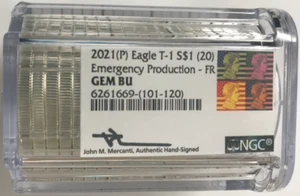 2021 (P) Silver Eagle T-1 Tube of 20 Emergency Production Mercanti NGC Gem BU - Picture 1 of 6