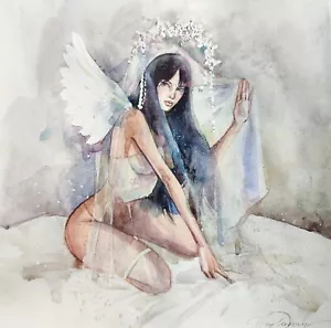 Original Watercolor Painting Sitting Female Figure Painting Erotic Woman Art - Picture 1 of 3
