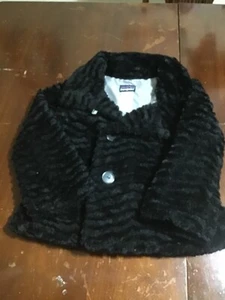 Patagonia girls Pelage Coat Faux Fur Shawl Jacket Black Buttons Youth size (8) - Picture 1 of 8