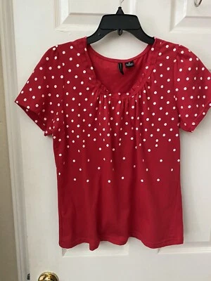 Blusa para mujer Jason Maxwell roja/blanca a lunares manga corta talla M Foto 1 de 4