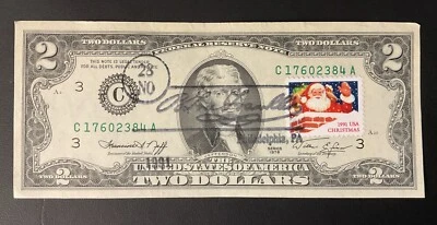 1976 U.S Two Dollar Bill 1991 Christmas Post Stamp & No.28 B Free Franklin Stamp - Image 1 of 4
